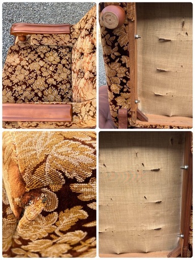 昭和レトロ ベロア ソファ 1人掛け 花柄 ヴィンテージ vintage 古家具 ①