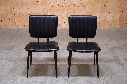 【3/5中直】◎≪zyt2679ジ≫ [2脚セット] サカイ工芸 ダイニングチェア 合皮 ブラック レトロ/ヴィンテージ風/タックロール/バーチカル/おしゃれ/インダストリアル/中古家具/リユースストレージ仙台 071225-02 3/5中直】◎≪zyt2679ジ≫ [2脚セット] サカイ工芸 ダイニングチェア