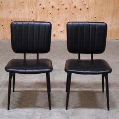 ≪zyt2679ジ≫ [2脚セット] サカイ工芸 ダイニングチェア 合皮 ブラック レトロ/ヴィンテージ風/タックロール/バーチカル/おしゃれ/インダストリアル/中古家具/リユースストレージ仙台 071225-02の画像