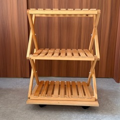 【お取引中
】折りたたみ木製3段ラック＋キャスター付き木製台座セット（西船橋手渡し） の画像
