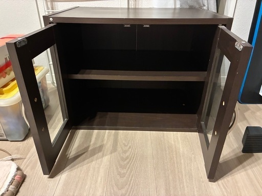 木製 ガラス扉付き収納棚 ダークブラウン キャビネット (ikeeeed) 中書