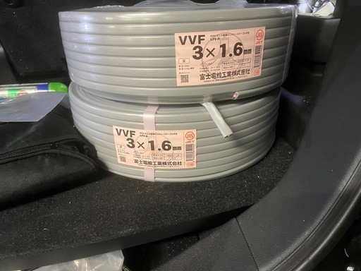 600V対応のVVFケーブル、サイズ3×1.6mm、富士電線製