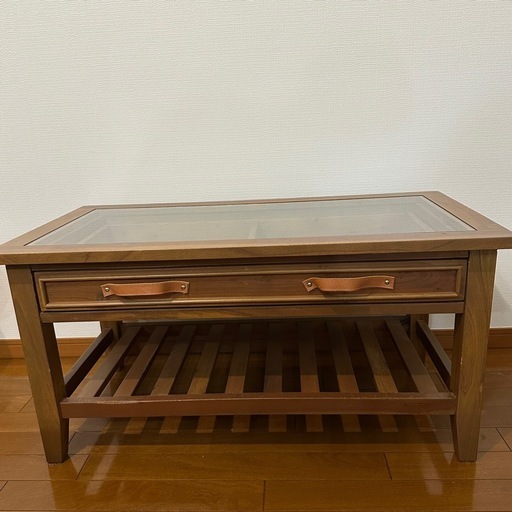 取りに来てくださる方‼︎ 木製ガラス天板 引き出し付き ローテーブル　アンティーク ローテーブル 強化ガラス天板 引き出し付 (ru) 中野坂上のテーブル《座