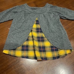 ⑥【美品】グレー 長袖カットソー 80cm チェック柄　女の子用の画像