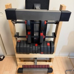 Wout バーベルにもなる ダンベル 20kg×2＋自作ダンベルラック＋ベンチの画像