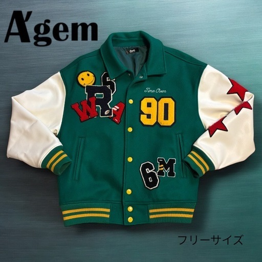 ✨美品・人気✨A'GEM/9 溶け時計 サガラ刺繍 ワッペン スタジャン 緑
