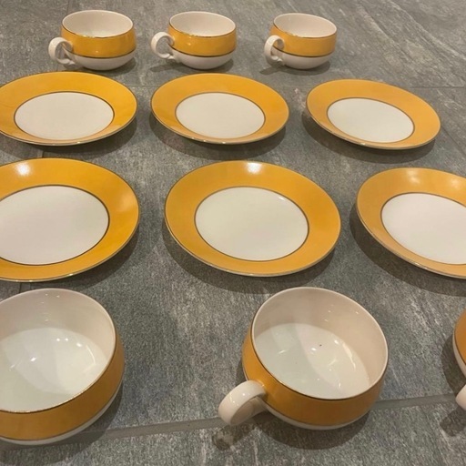 希少色 HOYA ボーンチャイナ カップ＆ソーサー 6客セット 未使用 日本製 イエロー 希少色 HOYA ボーンチャイナ カップ＆ソーサー 6客セット 未使用 日本