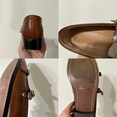 アドゥヴィーヴル ブラウン レザー ダブル バックル ローファー 革靴の画像