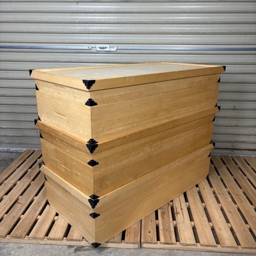 2段桐製　着物収納　衣装収納　ケース　3個セット　和家具