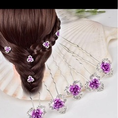 ヘアピンパールピン (10本セット) Ｕピンヘアアクセサリー髪飾りおしゃパープルお花ピン6本セットＵピン ヘアピンヘアアクセサリー髪飾りおしゃの画像