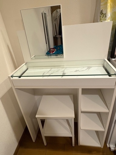LOWYA ドレッサー 良い ホワイトマーブル イス付き