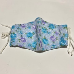 未使用‼️ 手作り布マスク2点　花柄　ピンク&ブルーの画像