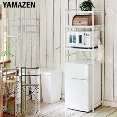 キッチン　ラック　棚　白　木目　レンジ　冷蔵庫　食品　上　収納　の画像