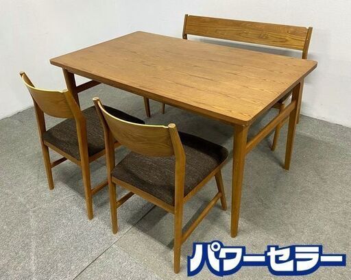 unico/ウニコ SIGNE/シグネ ダイニング4点セット テーブル/チェア×2/ベンチ 幅1400 ブラウン カバーリング 中古家