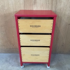 赤いキャビネット　おもちゃ入れ　引き出し　収納　中古品の画像