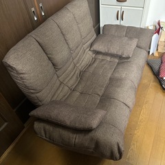 ソファー　ソファーベット 茶色 2人掛け クッション付き の画像