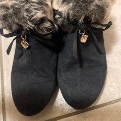 女の子　ヒールブーツ　黒　22センチ　リボン　ファー付き　ムーンスターの画像