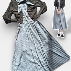 花柄プリーツワンピース×an another angelus カーディガンセットの画像