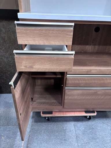 木目調 食器棚 ガラス扉 キッチンボード 美品 大川家具 ショップ