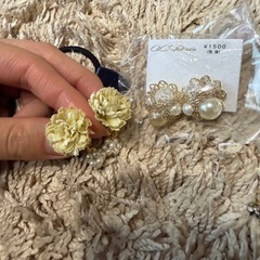 シルバー　ブルー系　アクセサリー　イヤリング　ヘアゴムの画像