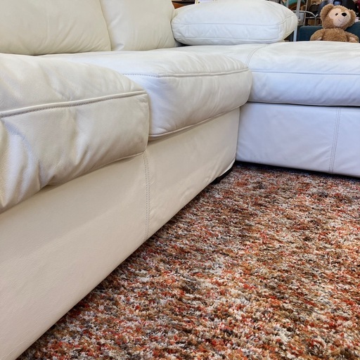 中古品　総本革カウチソファー　アイボリー　サイズ約250cm フェザークッション　公田店 中古品 総本革カウチソファー アイボリー サイズ約250cm フェザー