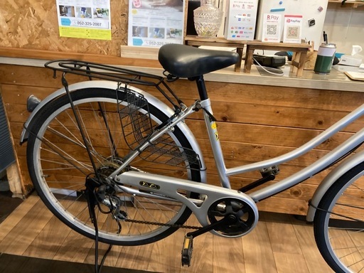 【前輪タイヤ新品！】6段変速　26インチ自転車　シルバー