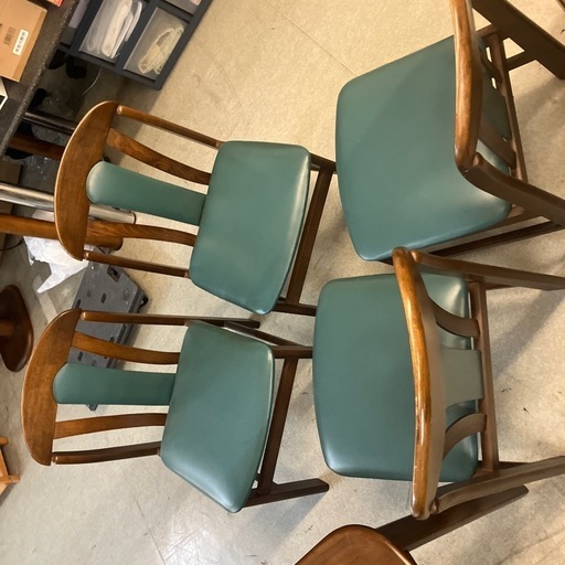 サ2601-228 ダイニングテーブルセット 椅子4脚付き ブラウン グリーン ※バラ売り不可 キズ汚れ有り