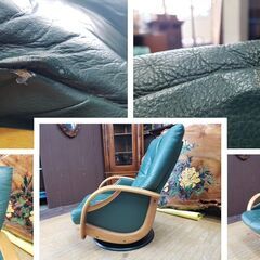 a15　カリモク　本革（一部合皮）回転式リクライニングソファ＆オットマンの画像