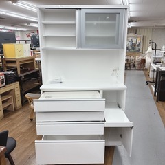 I701 🌈 ジモティー限定価格！ NITORI キッチンボード 食器棚 レジューム120-2AG-S WH ⭐ クリーニング済の画像