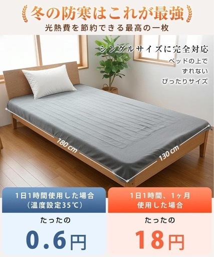 新品未使用 電気毛布 敷き 掛け 掛け敷き兼用 180×130cm ダブル 洗える　防寒