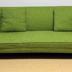 【引取限定】3人掛け 北欧風ファブリックソファ グリーン（クッション2個付）幅169cmの画像