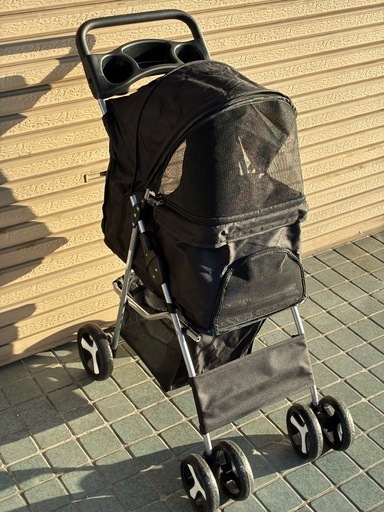 ペットカート 小型犬・猫用 ペットバギー 折りたたみ式 通気メッシュ ドリンクホルダー付き