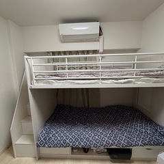 二段ベッド 大人用 子供 2段ベッド 階段付き 階段付 階段 二段ベット 2段ベット 子供用ベッド おしゃれ 収納 Boulton(ボルトン) ホワイトの画像