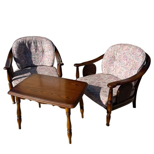 karimoku カリモク 応接3点セット 木製アームチェア 販売 ラタン 昭和