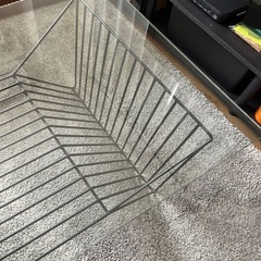 【デザイナーズ風】モダン ガラステーブル（120cm幅・ワイヤーフレーム脚）（受渡期間指定有、説明文確認お願いいたします）の画像