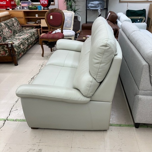 中古品　筑波産商　合皮2.5人掛けワイドソファ　グレー　公田店