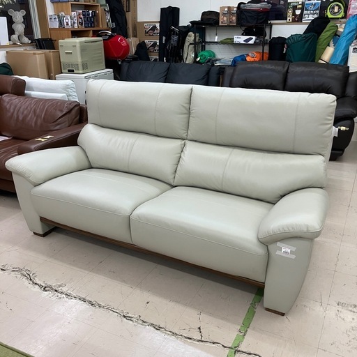 中古品　筑波産商　合皮2.5人掛けワイドソファ　グレー　公田店