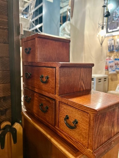 《売約済》階段箪笥 木製 引き出し 小箪笥 卓上収納 和家具 和風 アンティーク 調 レトロ インテリア 収納家具 小物収納 コンパクト　ミニチェスト チェスト 小物入れ 引出し