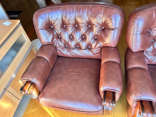 カリモク家具 ヴィンテージ レザー シングルソファ 2点セット