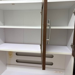 キッチン収納 食器棚  キッチンボード レンジ台 キッチンキャビネット 幅90 ガラス扉付きの画像