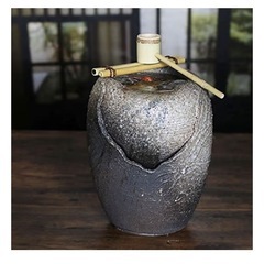 美品　和風庭園用 蹲踞（つくばい）石水鉢 竹柄杓付き の画像