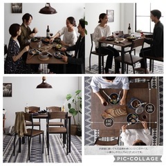 木目調×スチール　ダイニングテーブル　110×70×75の画像