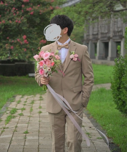 ベージュ スーツ・ベストセット　前撮り　結婚式　ウエディングフォト