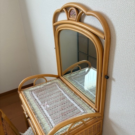 ラタン　籐家具　ドレッサー　鏡台　化粧台　木製　昭和レトロ　アンティーク