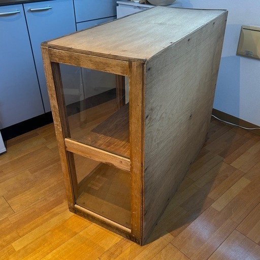 古家具　シェルフ　木製　ガラス　ショーケース