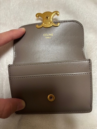セリーヌトリオンフフラップ付きカードホルダー/シャイニーカーフスキン 美品