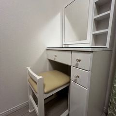 ドレッサー おしゃれ コンパクト 白 
 姫系 椅子付き  完成品 の画像