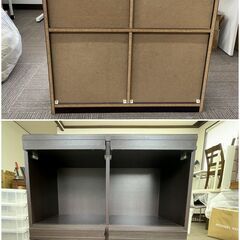 不二貿易 レガール ディスプレイラック 幅80×奥行390×高さ900mm 飾り棚 ダークブラウン フラップ扉付き 扉の開け閉めでオープンラックにもマガジンラックにも Sの画像