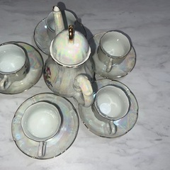 K.Hチャイナ オーロラライン 9点セット カップ&ソーサー6P ティーポット シュガーポット の画像