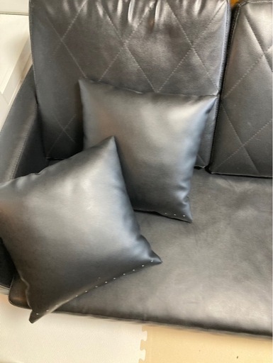 ソファー 黒 合皮 オットマン付き